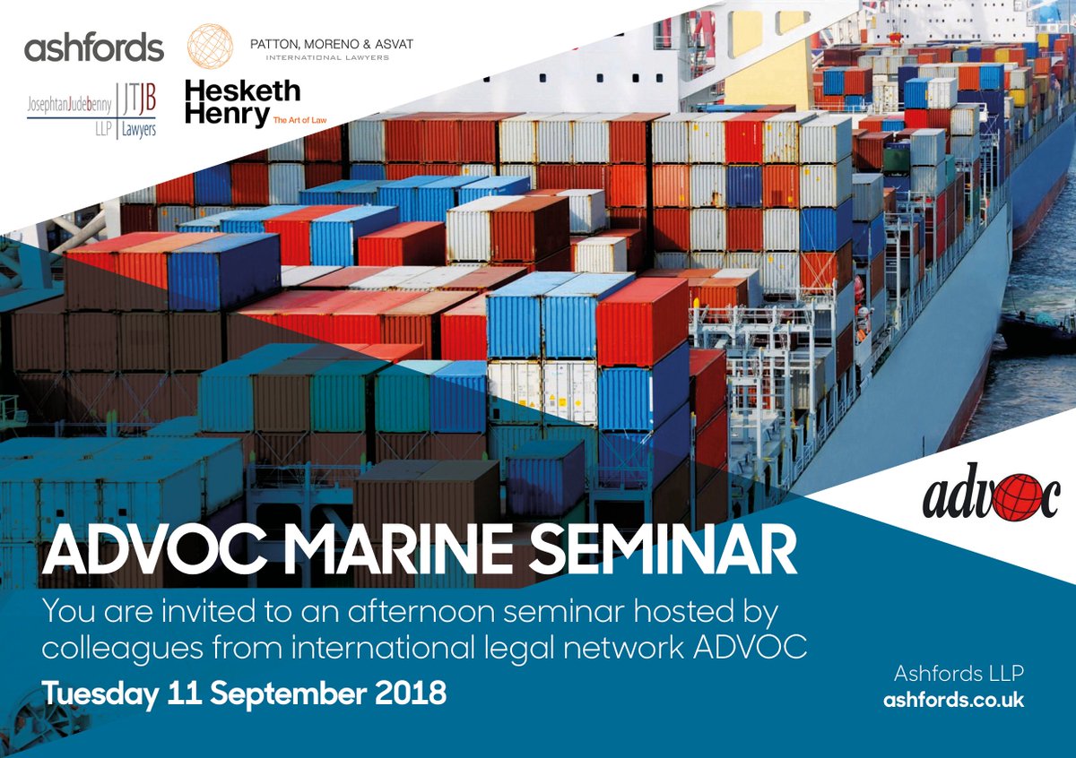 Join us at our ADVOC Marine Seminar an afternoon hosted by <a href="/Ashfords_Law/">Ashfords LLP</a> along with its Singapore and Panama colleagues on Tuesday 11 September 2018 ow.ly/1fQu30kPKQ5