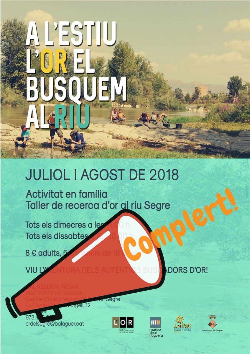 ordelsegre's tweet photo. Ja no tenim places disponibles pels tallers de recerca d'or al riu ⛏️👑🏞️ del mes d'agost.
Teniu l'opció d'apuntar-vos a la llista d'espera per si hi ha anul·lacions d'última hora a ordelsegre@balaguer.cat
...
#Balaguer #laNoguera #Ponent #riusegre #ordelsegre https://t.co/zZ437pnQKz