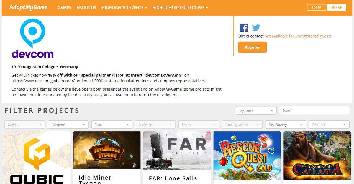 AdoptMyGame's tweet image. Are you attending #devcom2018 ?
We are partners and offer a higlighted page and filter featuring games and devs both present there and on our platform.
Register your game for free on adoptmygame.com and mention &quot;devcom&quot; in your game info to be featured.