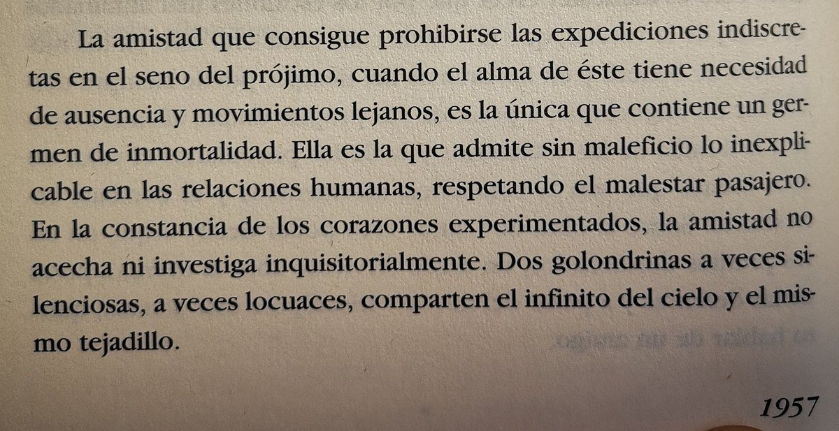 SantiagoMourelo's tweet photo. Sobre la amistad.
Palabras de René Char sobre su amistad con Camus, en R. Char, Indagación de la base y de la cima, Ardora, Madrid 1999, 132. https://t.co/3molPGlUVz
