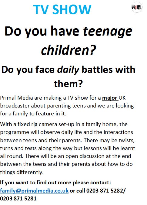 ProgrammeFamily's tweet image. All interested parents - get in touch ASAP!

Email: family@primalmedia.co.uk

#family #familylife #parents #parenting #teenager #teens #parentingteens #tvprogramme #tv #dailystruggle #teen #primalmedia #teenstruggle #children #kids