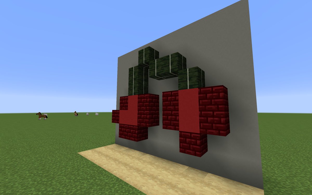 TheBuildmonger's tweet photo. @GTWScar I have a design for your Cherry Computers logo. Using the brand new dried kelp to look like a green stem, and added some Red Nether Brick as a red outline. You can use the block palette for other logos too, but I went with a two-cherry design here. https://t.co/d52OYgaxAQ