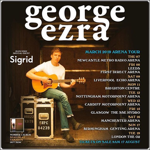 Here’s some more news for you! Chuffed to say that <a href="/thisissigrid/">sigrid</a> will be joining me on all of my 2019 UK arena dates. General sale opens tomorrow, Friday 17th August at 9am. 🎟️: GeorgeEzra.com ift.tt/2vIOUpV