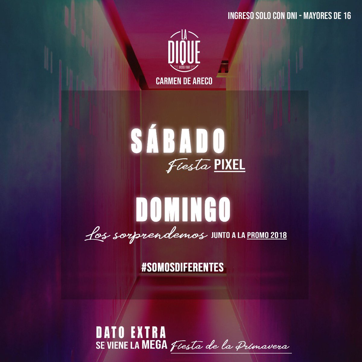 Increíble!
💣 El sábado recibimos la fiesta de <a href="/pixeleventoscda/">Pixel Eventos</a> 
💣 El Domingo te vamos a sorprender junto a <a href="/18lalegal/">Promo DIECIOCHO</a> 🙌
.
El dato extra? 🔥 SE VIENE LA MEGA FIESTA DE LA PRIMAVERA.🌸🌺🌼
.
FV y RT para participar por los premios del domingo!
.
#somosdiferentes