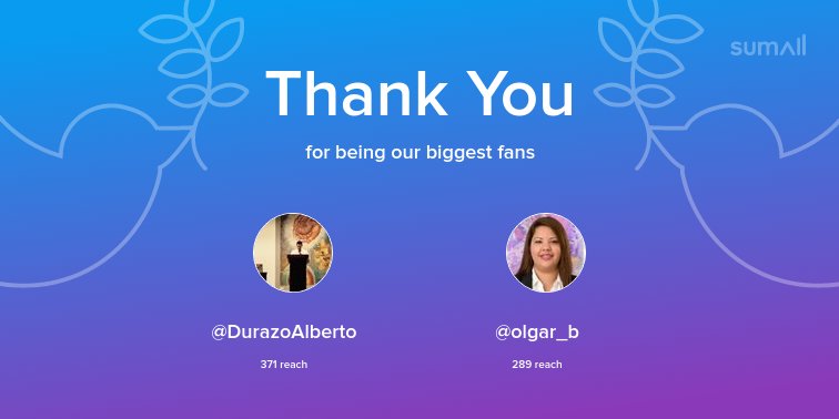 Our biggest fans this week: <a href="/DurazoAlberto/">Alberto Durazo</a>, <a href="/olgar_b/">Olga Rocha</a>. Thank you! via sumall.com/thankyou?utm_s…