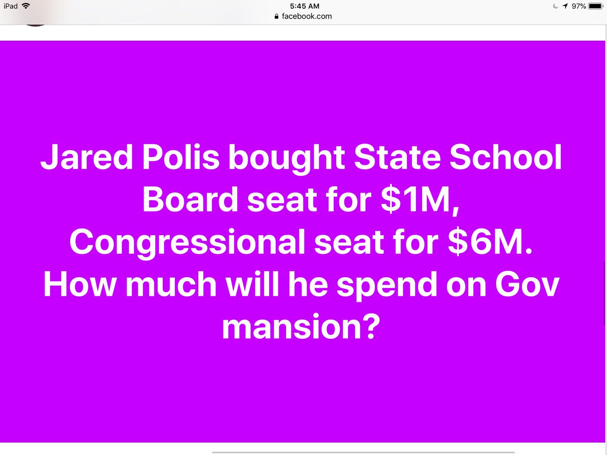 SenatorBrophy's tweet image. I’m guess that his bid on the #COGov is at $20 million now. Will it exceed $30 by Nov 6? Is it an election or an auction?
#StopBuyingOurElections #copolitics