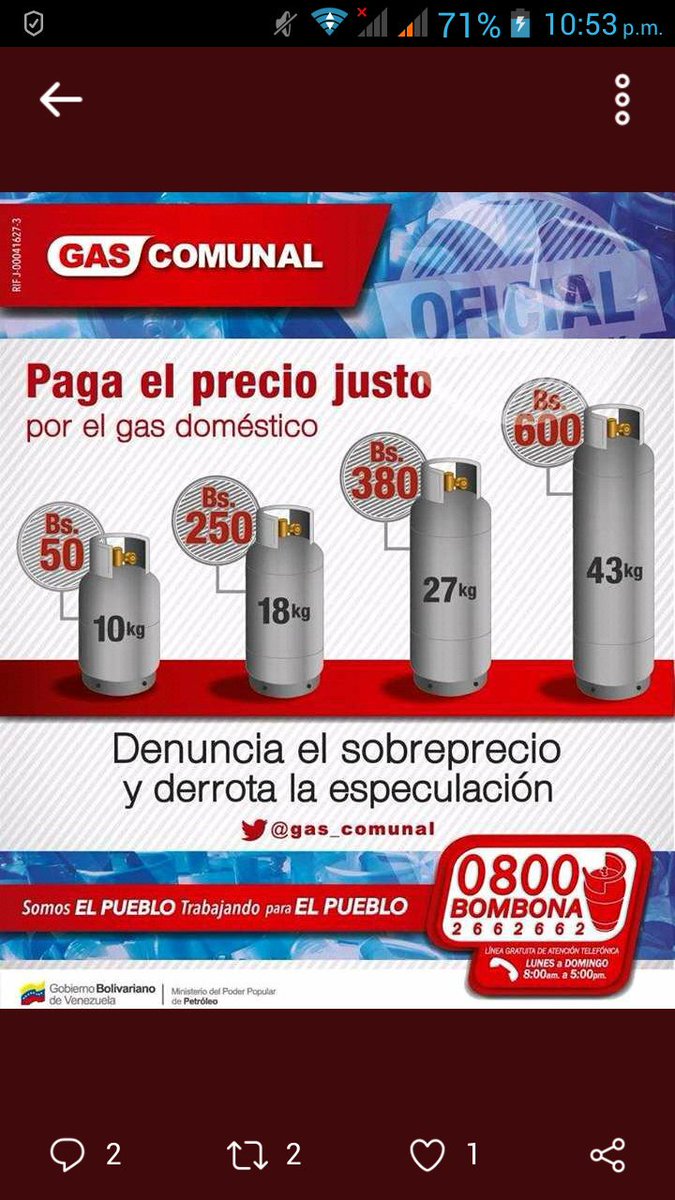 LOS PRECIOS REGULADOS AL DIA DE HOY SON LOS DE LA FOTO Y SOLO LOS PUEDE CAMBIAR <a href="/NicolasMaduro/">Nicolás Maduro</a>... LOS QUE TE COBRAN(600.00 43KG, 300.000 28KG, 150.000 10KG)LAS EPS, EPC, CAMIONES , PUNTOS DE DISTRIBUCION Y LLENADO SON UN ROBO O SEA UN "MAGNICIDIO" AL PUEBLO O SEA TERRORISTAS