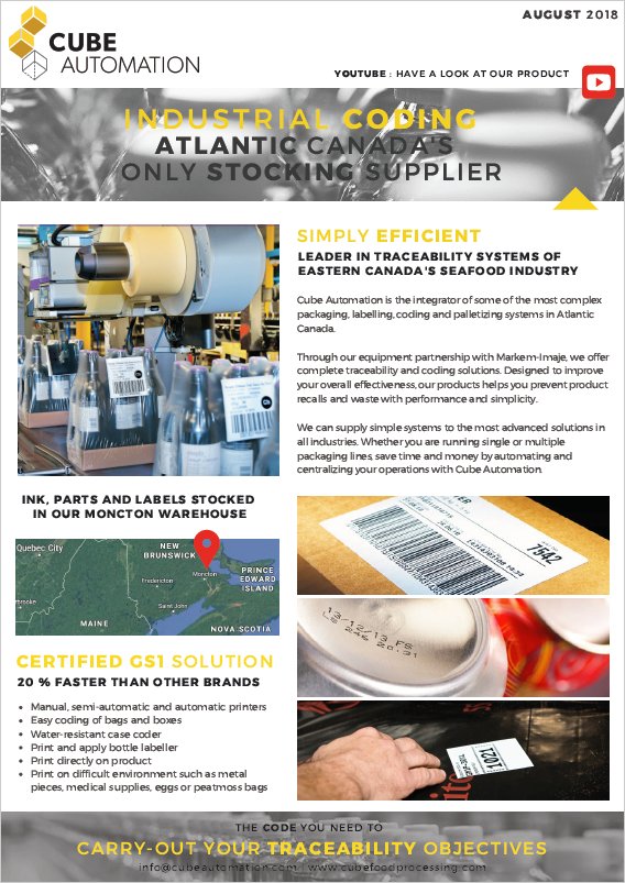 Cube Automation partnered with <a href="/MarkemImaje/">Markem-Imaje</a> to offer you the best coding and labelling products on the market, making us Atlantic Canada's only stocking supplier. 

Click here to learn more about our products : cubefoodprocessing.com/products/codin…