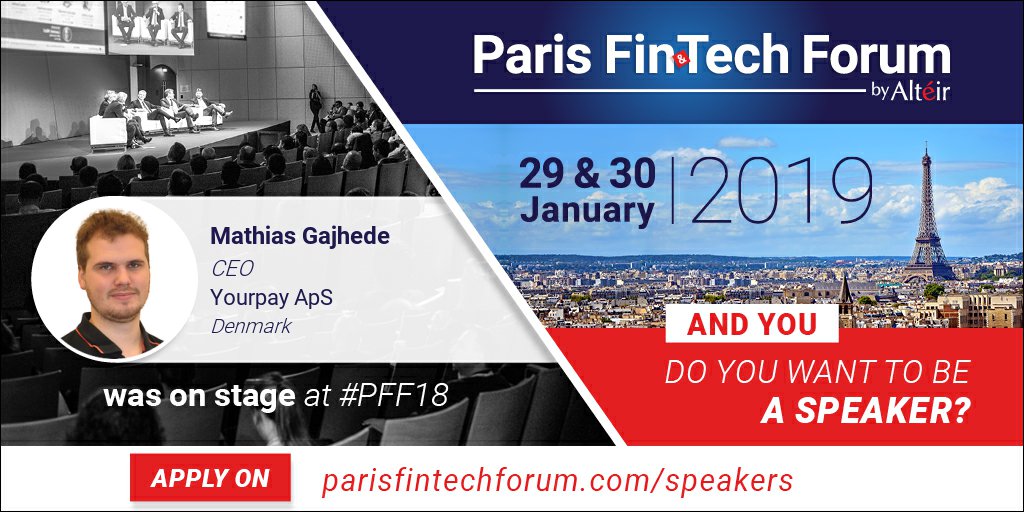 ParisFinForum's tweet image. @MathiasGajhede CEO @YourpayApS was on stage at #PFF18. And you, do you want to be a speaker at Paris #Fintech Forum 2019? TIME TO APPLY to be on stage at #PFF19 on parisfintechforum.com/speakers cc @europlace
@LNizri @thefintech50