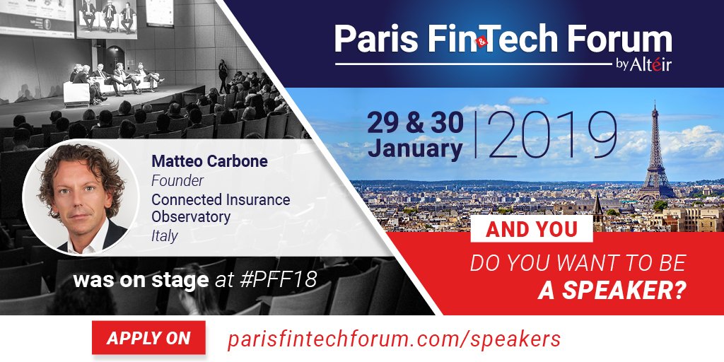 ParisFinForum's tweet image. @mcins_ Founder #ConnectedInsuranceObservatory was on stage at #PFF18. And you, do you want to be a speaker at Paris #Fintech Forum 2019? TIME TO APPLY to be on stage at #PFF19 on parisfintechforum.com/speakers cc @thefintech50 @The_LHoFT @InnFin