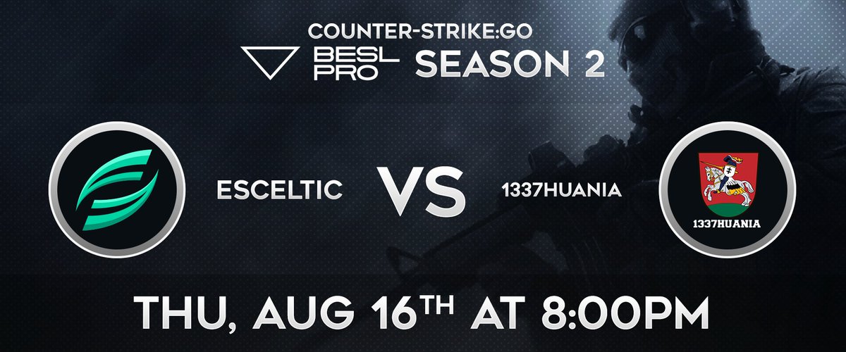 esceltic's tweet photo. ⭐️@BESLProCSGO Season 2 ⭐️  

Esceltic   🆚  1337HUANIA
⌚️ Thu, Aug 16th at 8:00pm
ℹ️ BO1

We Are #Esceltic https://t.co/0vjo5D0ghJ