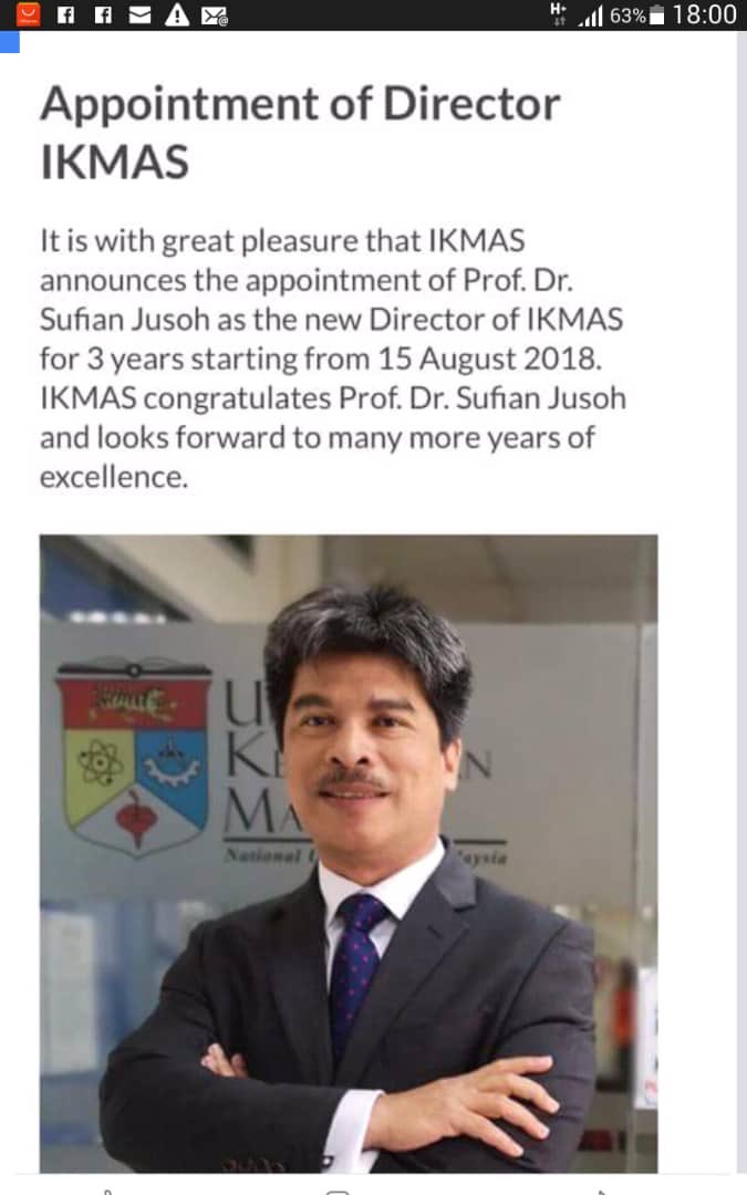 ikmasukm's tweet photo. Sufian Jusoh new Director of IKMAS at National University of Malaysia https://t.co/VZVy8tNmY1
