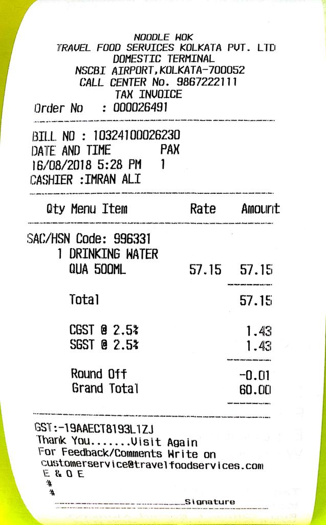 <a href="/info_tfs/">Travel Food Services</a> Latest way of cheating travellers. 500 ml of drinking water MRP. No other brand available @ Kolkata Airport
