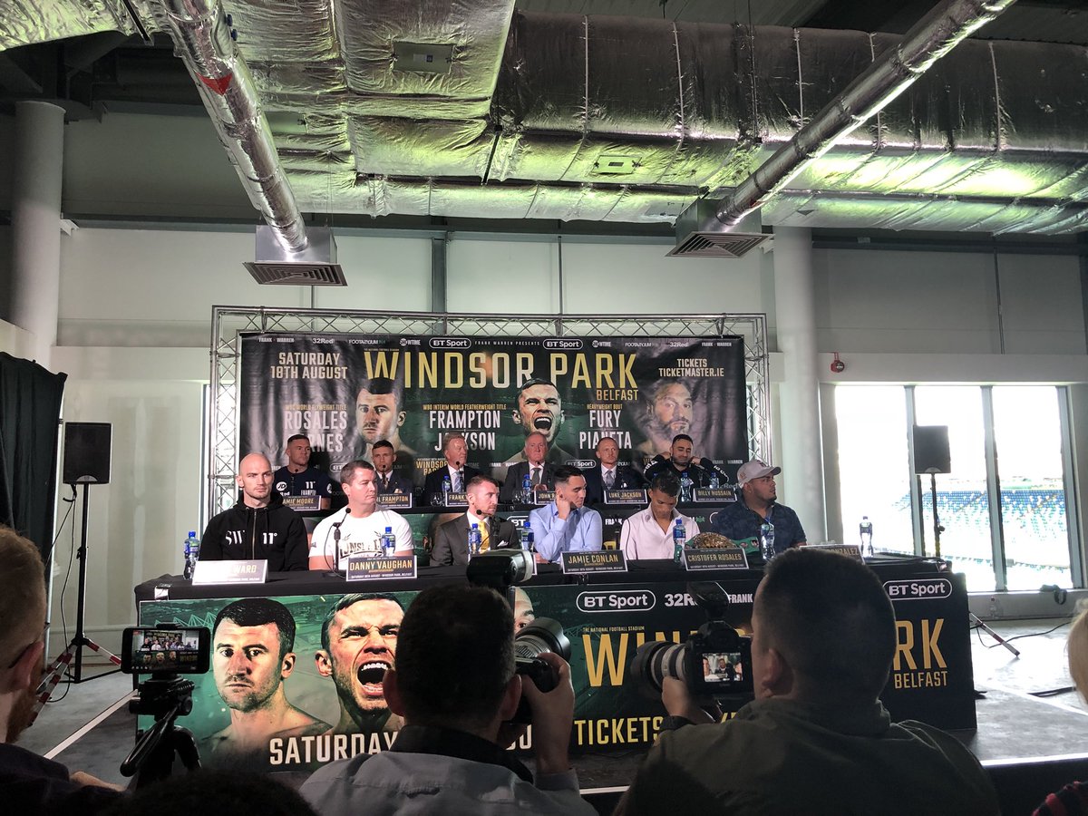 We are underway at the final press conference at #WindsorPark 

<a href="/RealCFrampton/">Carl Frampton MBE</a> vs <a href="/LukeJackson/">Luke Jackson</a> 
<a href="/paddyb_ireland/">Paddy Barnes OLY</a> vs <a href="/Cristof29794489/">Cristofer Rosales🥊</a>  🥊