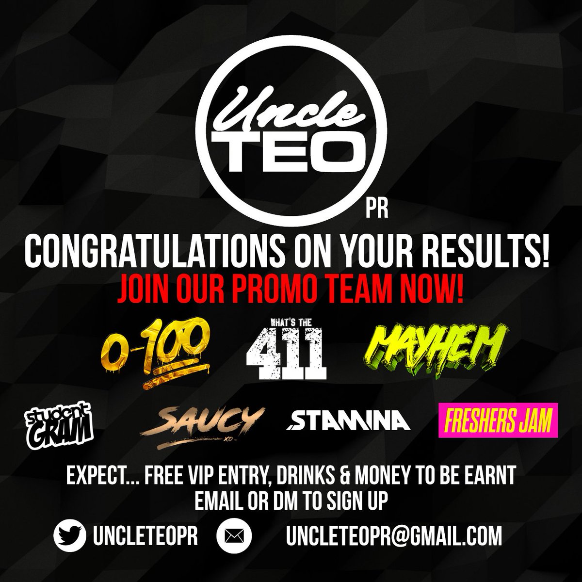 UncleTEOpr's tweet photo. CONGRATULATIONS TO THE NEW FRESHERS  

#DmuFreshers 
#UolFreshers 
#CovFreshers 
#BirmsFreshers 
#LoughFreshers 
#NN2Freshers
#NottsFreshers
#EssexFreshers
#LdnFreshers 
#CantsFreshers 
#McrFreshers 
#HertsFreshers 
#MedwayFreshers
#KentFreshers

DM US NOW TO JOIN THE TEAM! https://t.co/gpFKgfH5nH