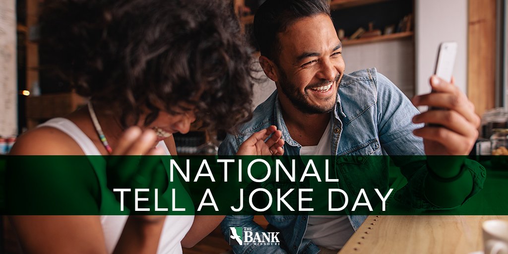 bankofmissouri's tweet photo. What do you call a banker in a room with no one else around? A-loan!
Happy #NationalTellAJokeDay! Share your favorite joke with us and let’s share some laughs. #LiveWellBankWell #LaughWell https://t.co/QM8bWHrncQ