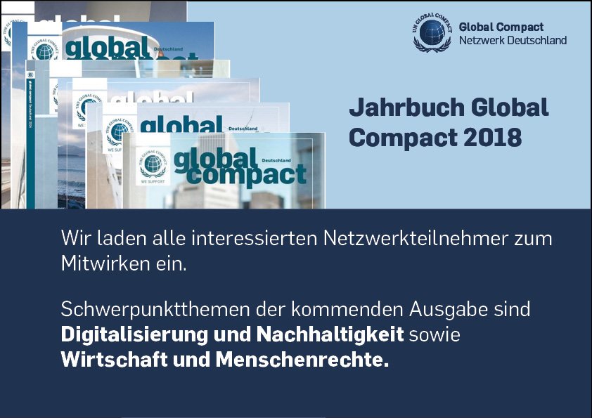 GlobalCompactDE's tweet photo. Bis Ende August noch mitmachen und zeigen, wie Sie #Nachhaltigkeit umsetzen: Wir laden alle Unterzeichner des #GlobalCompact zum Mitwirken beim Jahrbuch ein. Mehr Infos &amp; Anmeldung hier: https://t.co/IxZVWze92H
#Digitalisierung #Nachhaltigkeit #Wirtschaft #Menschenrechte. https://t.co/np0it8zKP2