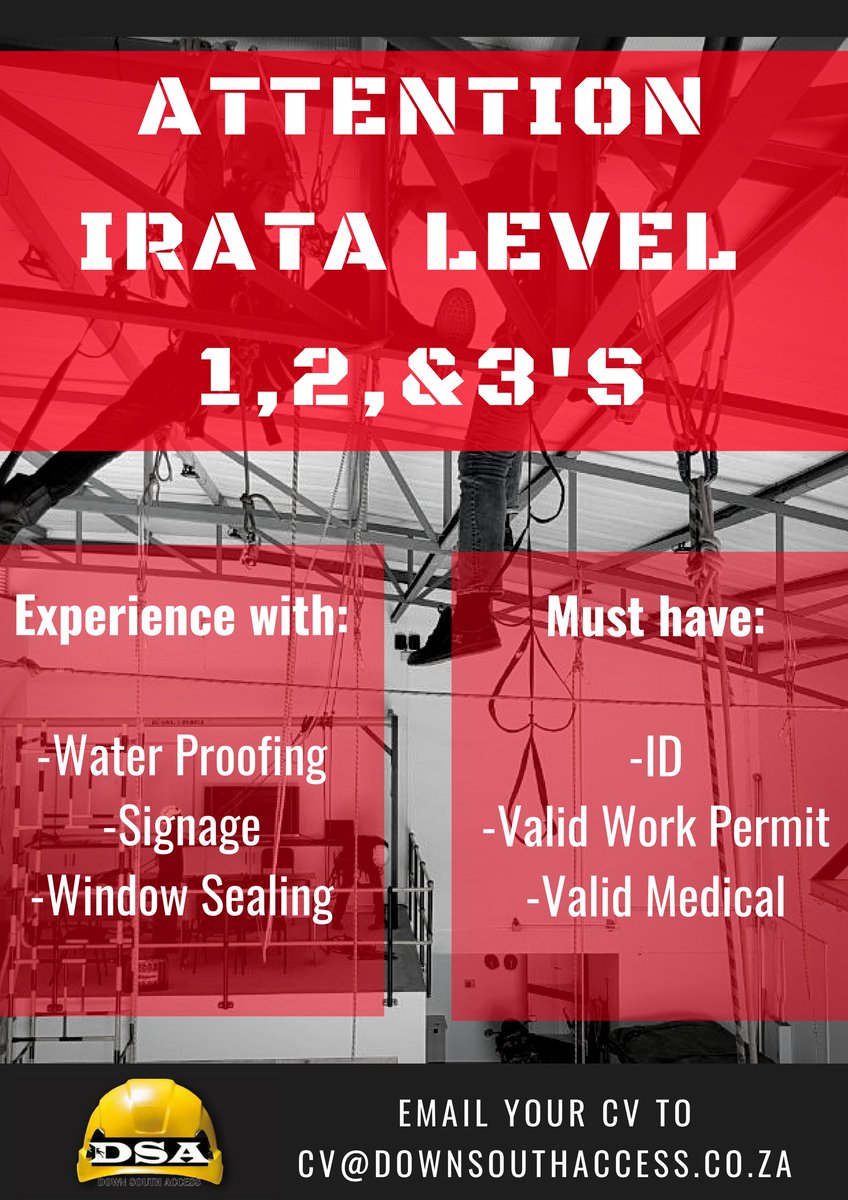 Down_S_Access's tweet photo. ATTENTION all Rope Access Workers!
Send us you CV
#downsouthaccess #DSAday #DSA #Skylotec #Workatheights #haveaDSAday #ropeaccess #IRATA https://t.co/u9MjKazcPu