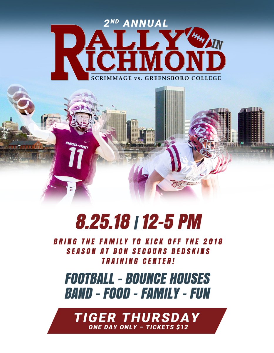HSC1776's tweet photo. Get your Rally in Richmond tickets on sale, today only! Kick off the 2018 @HSC__FOOTBALL season at theย @Redskinsย training center.ย #rolltigers #familyfunfootball
https://t.co/33mYgy0Ucm https://t.co/ogPsVNJ88D