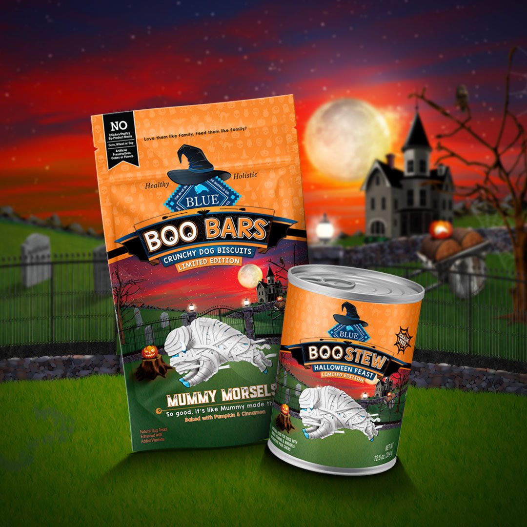 bluebuffalo's tweet photo. The tasty Halloween goodies all dogs love are back! 🎃

Get ready to treat their tricks with our crunchy, oven-baked pumpkin #BooBars and chunky, meat-first #BooStew.

MORE INFO: https://t.co/3dSRiLvbB1 https://t.co/n034MyTiwa