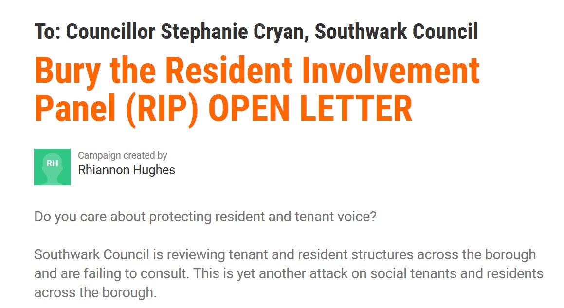 STOP Southwark Council's cynical, out-of-control, entitled #GreedMachine steamrollering over residents' rights and neutralising any dissent! SIGN The 'Bury The Residents' PETITION! you.38degrees.org.uk/petitions/bury…