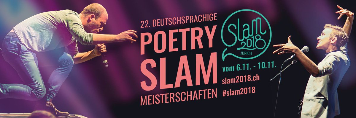 22. DEUTSCHSPRACHIGE POETRY SLAM MEISTERSCHAFTEN
vom 6. – 10. November 2018 in Zürich – slam2018.ch

Die Einzel-Vorrunden &amp; Team-Halbfinals sind ausgelost und aufgeschaltet! Sichert euch Tickets und feiert mit uns die besten deutschsprachigen SlampoetInnen!