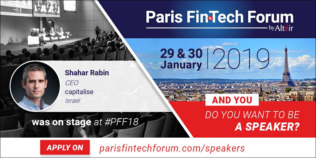 ParisFinForum's tweet image. Shahar Rabin CEO @Capitalise was on stage at #PFF18. And you, do you want to be a speaker at Paris #Fintech Forum 2019? TIME TO APPLY to be on stage at #PFF19 on parisfintechforum.com/speakers cc @bhive_eu @AcselDigital @europlace