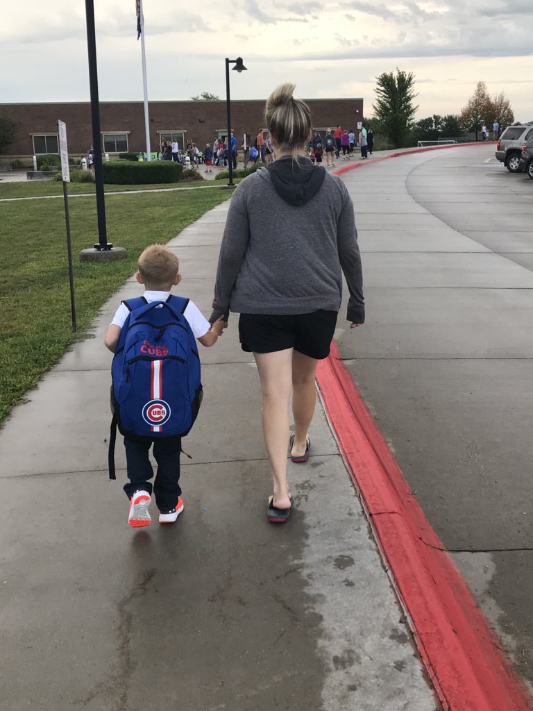 Wade_Tracy's tweet photo. My buddy is off for his first day of Kindergarten, @Cubs backpack and all https://t.co/zuquyGXYwz