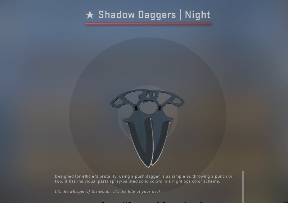 🛑🛑🛑🛑 GIVEAWAY 🛑🛑🛑🛑

Hello guys im giving away that Shadow Daggers | Night (FT)!

All you need to do to have a chance to win is :

-Follow me in twitter
-RT this post

Winner will be drawn on the 1st of September! GL everyone.