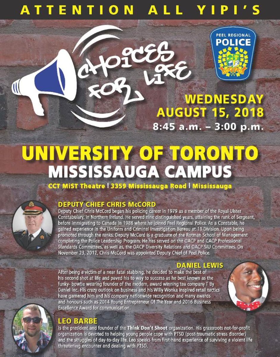 OfficerKGrant's tweet photo. Thank you @PeelPoliceMedia &amp; @PRPyouthed! The #GuelphYIPI students had an amazing time at yesterday's #ChoicesForLife #YIPI event  at #UofT #Mississauga campus! They really enjoyed the motivational talks from #LeoBarbe &amp; #DanielLewis! @gpsmedia @slayinthedragon @tbydaniel @UTM https://t.co/phhwilqoKS