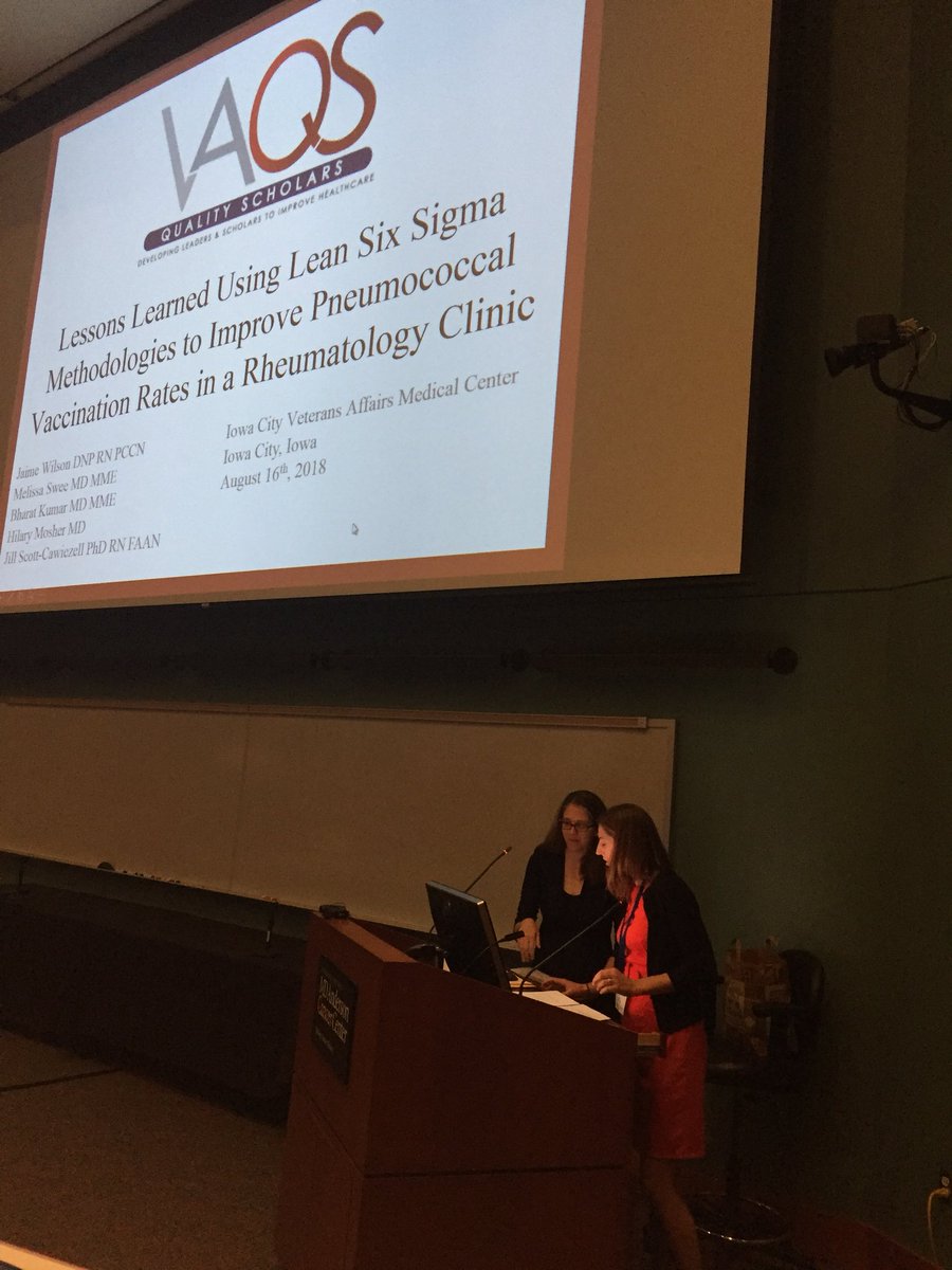 qualityscholar's tweet photo. @qualityscholar #VAQS18 Dr Jaime Wilson Iowa VAQS fellow describes the use of Lean SixSigma to improve pneumonia vaccine rates in clinic https://t.co/SPF15qP5It