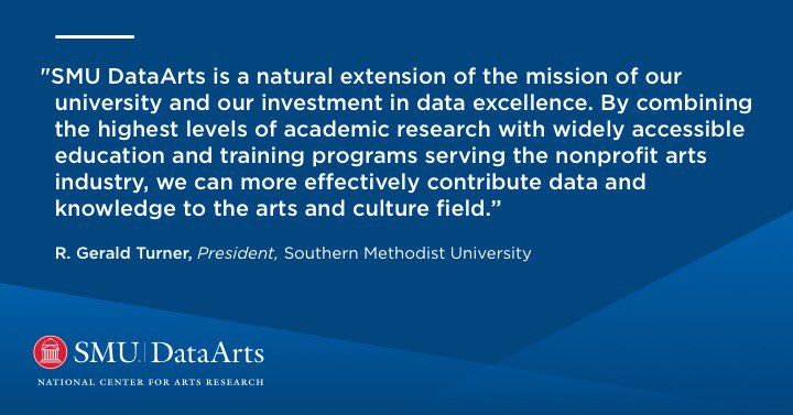 SMU's tweet image. Two leaders in the #ArtsResearch field, the National Center for Arts Research and Data Arts, have merged to become SMU Data Arts (@SMUDataArts). #SMUDataArts smu.edu/dataarts