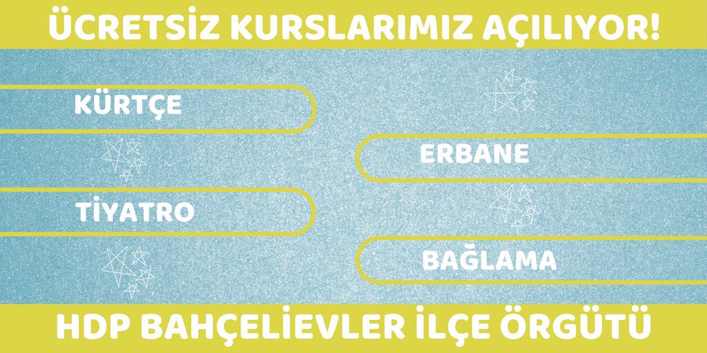 İlçe Örgütümüzce verilecek Ücretsiz Kurslarımız (Kürtçe, Tiyatro, Bağlama, Folklor, Erbane) Açılıyor!

HDP Bahçelievler İlçe Örgütü'müze başvurarak kayıt yaptırabilirsiniz.