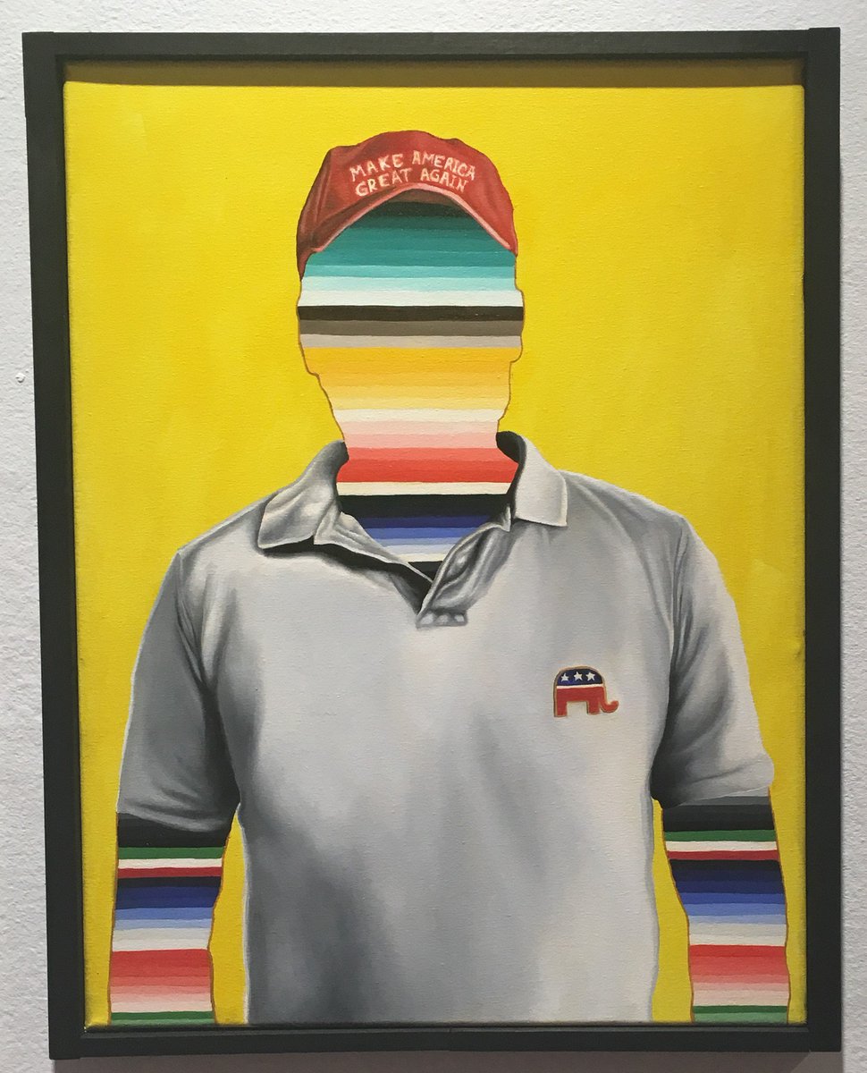 fieldsmagazine's tweet photo. At this year's annual Young Latinx Artists exhibition at Austinβs @Mexic_Arte, curators asked Latinx artists to respond to the border between the U.S. and Mexico. The result was emotional, at times brusque. Below: Alejandro Macias/Puro Pinche Republicano https://t.co/SKDcHsjrjx https://t.co/tQt6XfI5Yv