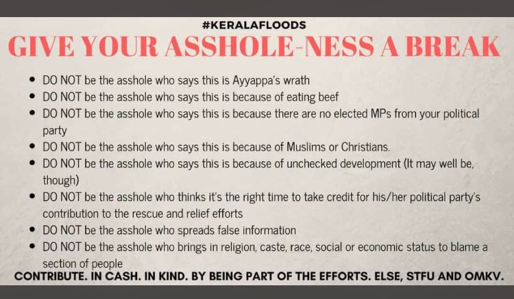 das_kuttz's tweet photo. Irritated by the plenty of Morons on Social Media who seek this moment of tragedy to spread propaganda and hatred, when thousands, irrespective of their religion or caste, are suffering and seek your financial and moral support! #KeralaFloods #Kerala #KeralaSOS https://t.co/IeqvIBz91j