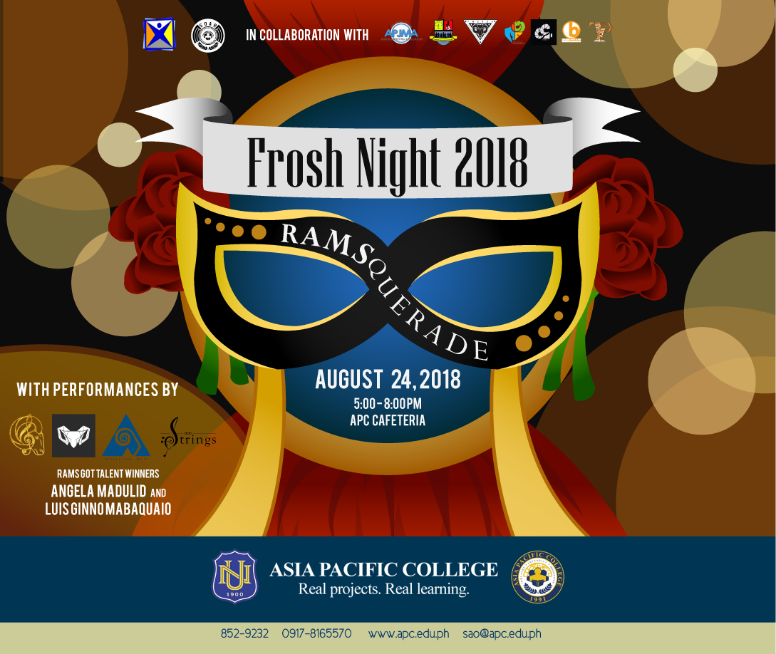 apcrams's tweet photo. Put on your masks and get ready for a night of elegance and fun as the Student Activities Office and the Student Organization Association of Regents (SOAR) present the Frosh Night 2018: RAMSquerade! π
08.24.18. Save the date and see you there! β¨
#RAMSquerade #FROSHNIGHT2018 https://t.co/ldMKJkdm7M