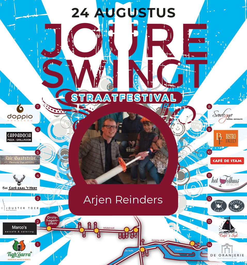 Joure Swingt, vr 24 aug! Welke artiesten komen er? We stellen voor: Arjen Reinders, Clown Balonny Macarony, Augusto de tovenaar en een verstrooide goochelaar vermaakt jong en oud. ow.ly/fary30lkBKE #joureswingt #joure #straatfestival #uitinfriesland #vermaak #optredens
