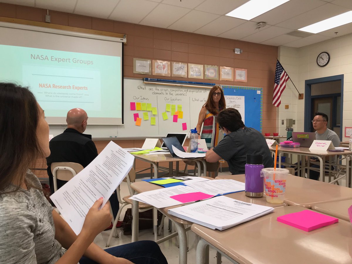 marywscience's tweet photo. Very excited as @HCPSS hs science teachers work through new, NGSS aligned chemistry unit! Figuring out: What are the origin, composition, and organization of elements in the universe? Star struck! #hoconto https://t.co/IqgHRNJe2p