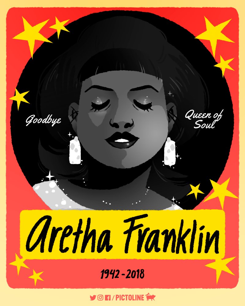 pictoline's tweet photo. Goodbye, Aretha Franklin. 
Goodbye, Queen of Soul 😔 https://t.co/iodLZx9U3U