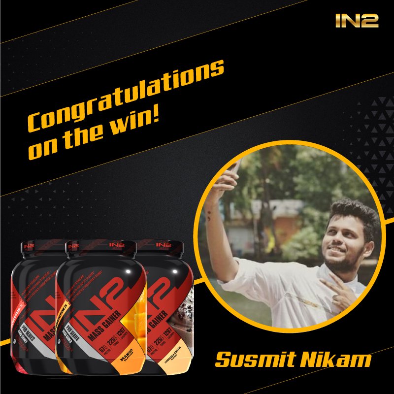 IN2_Nutrition's tweet photo. Here's to those who've always got their eyes on the prize. Congratulations Susmit Nikam on winning a free dose of health!
#contestalert #contest #IN2contest #giveaway #coolstuff #gymfood #IN2Nutrition #IN2Transformation https://t.co/NMSPfs141g