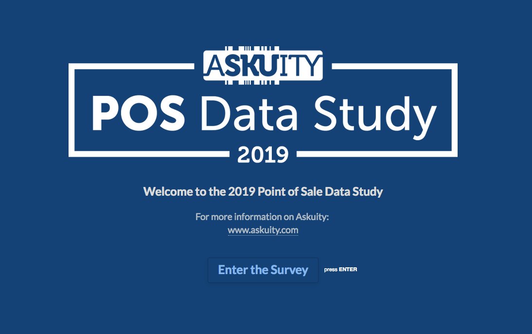 Askuity's tweet photo. The 2019 POS Data Study Survey has launched! Click here https://t.co/6jmA6cEyRz to voice your opinions on the state of #POSdata and #retailanalytics today! #POSDataStudy #freecoffee https://t.co/DbKZ362SjG
