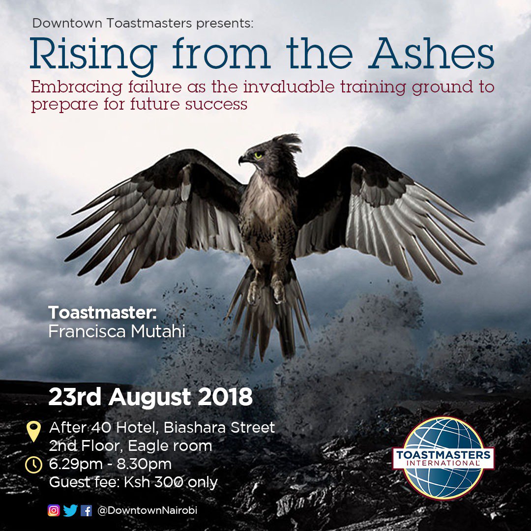 ToastmastersEA's tweet photo. Soar with Toastmasters.
Soar with Champions.
#DowntownToastmasters
#EastAfricaToastmasters
#WhereLeadersAreMade https://t.co/yuKnfAt9Ob