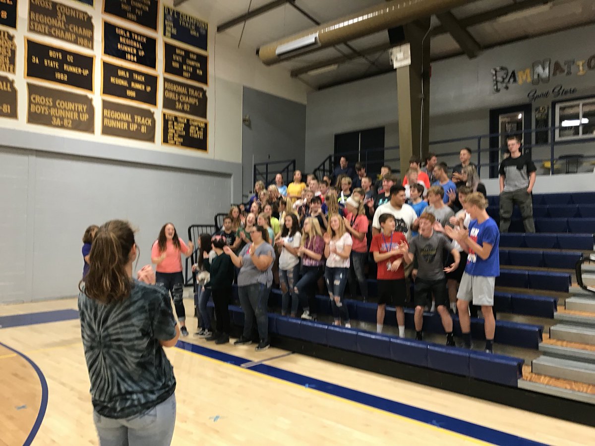 prhsteach's tweet photo. Class of 2022 learning High School Cheers- #showingpride #RamPRide https://t.co/fcvAKhOulv