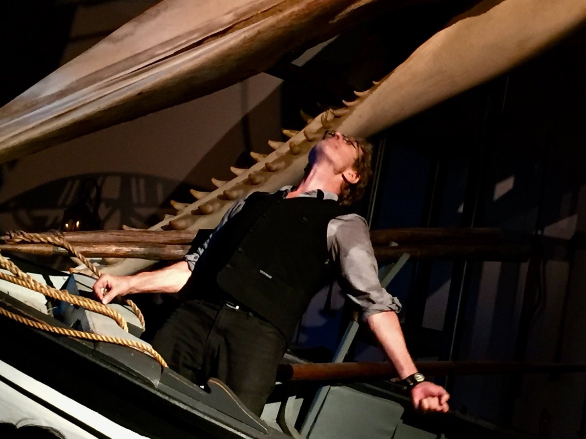 JohnVictorShea's tweet photo. If you’re on Nantucket 8/ 16 or 18 see The Theatre Workshop’s production of Orson Welles’ Moby Dick 7:00 in the Whaling Museum. That’s me as Ahab under a 50’ sperm whale! Seven years sold out; don’t miss it. #ACK  photo: C. Thomson https://t.co/McjCjH4YpI