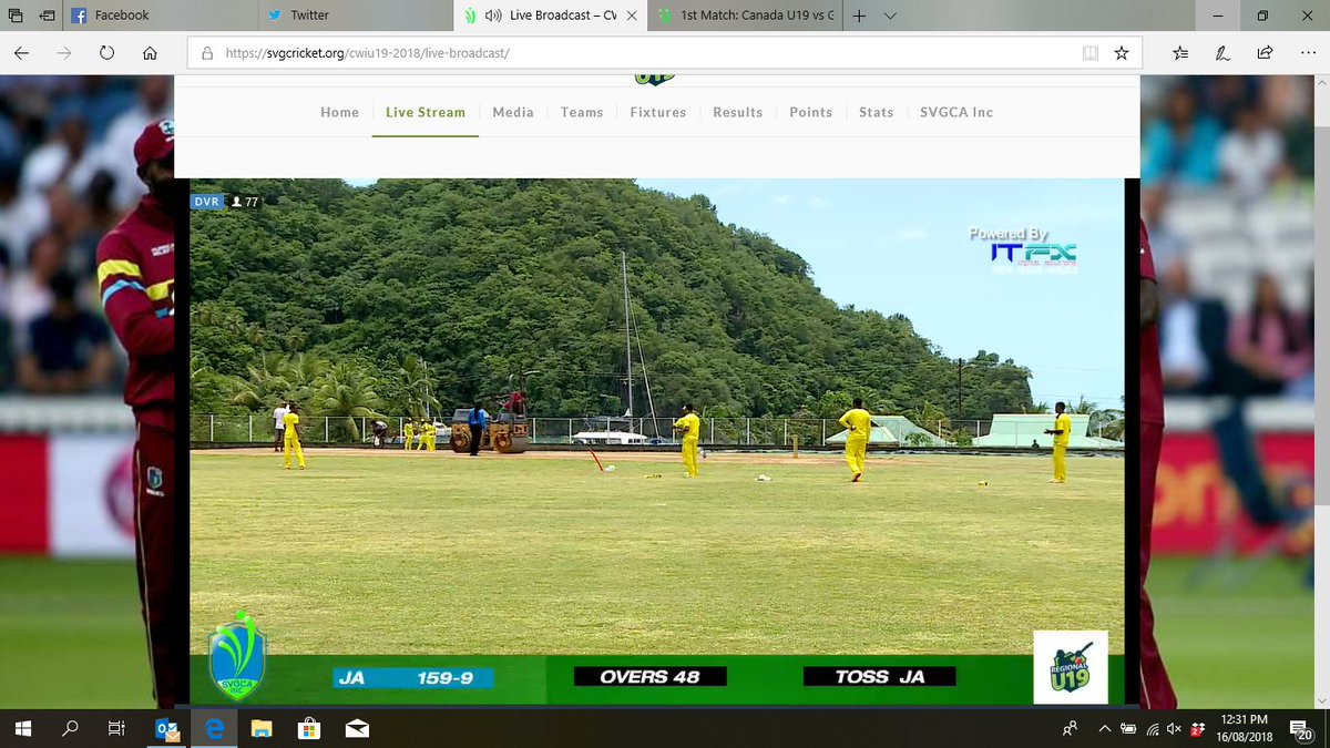 WindiesRegional's tweet photo. West Indies Under 19 Championship
#WIvJAM - Cumberland - SVG
Carlos Brown made 70 in Jamaica's 159 all out in 48.5 overs. Watch live here https://t.co/ZitqmVsaek https://t.co/I1a51Q0eXd