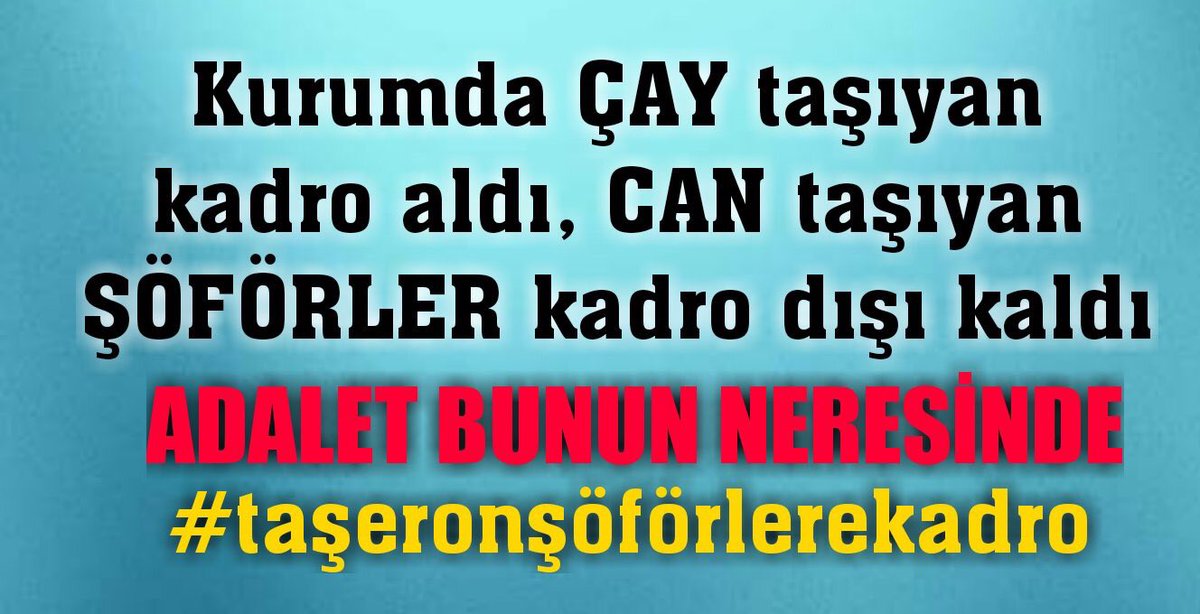 #KadroŞoförlereHaktır
@arzuerdemDB 
<a href="/dbdevletbahceli/">Devlet Bahçeli</a> 
<a href="/fethigurer/">Ömer Fethi Gürer</a> 
<a href="/fatmakaplan/">Fatma Kaplan Hürriyet</a> 
<a href="/RT_Erdogan/">rt_erdogan</a> 
<a href="/BA_Yildirim/">Binali Yıldırım İletişim Ofisi</a> 
<a href="/55erhanusta/">Dr. Erhan Usta</a> 
<a href="/ZehraZumrutS/">Zehra Zümrüt Selçuk</a> 
<a href="/MKalayci42/">Mustafa Kalaycı</a>
<a href="/aysekardass/">Ayşe Kardaş Ergezen</a>
<a href="/hakiskonf/">HAKİŞ KONFEDERASYONU</a> 
<a href="/turkiskonf/">TÜRK-İŞ</a>
@ahmeterbas43 
<a href="/MehmetFendogluu/">MEHMET FENDOĞLU 🇹🇷</a>