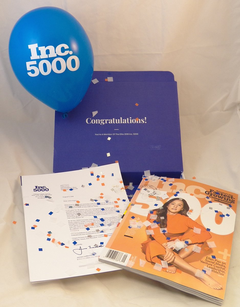 Critical_Link's tweet photo. Woohoo! @Critical_Link was just named one of 2018's fastest-growing private companies in America by @Inc! With 3-year revenue growth of 76%, we join only 84 engineering firms on the list. Thx to our amazing employees &amp; customers who made this possible!  https://t.co/poA5QIpOag https://t.co/Q9eQ0reol3