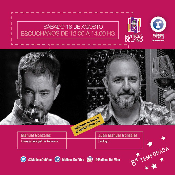 Este sábado 18 de Agosto, otro gran programa!!! 
Sumate desde las 👉 ⏰12 hs 📻 Escuchanos en el 94.1 FM o por streaming en laredmza.com.ar 🖱️o bajate la app laredmendoza 📲 @ManuGonzalz <a href="/juanmgonzalez_1/">El Pelado</a>
#BuenosVInos #Tardedesábado #Hablemosdevino #GrandesVinos