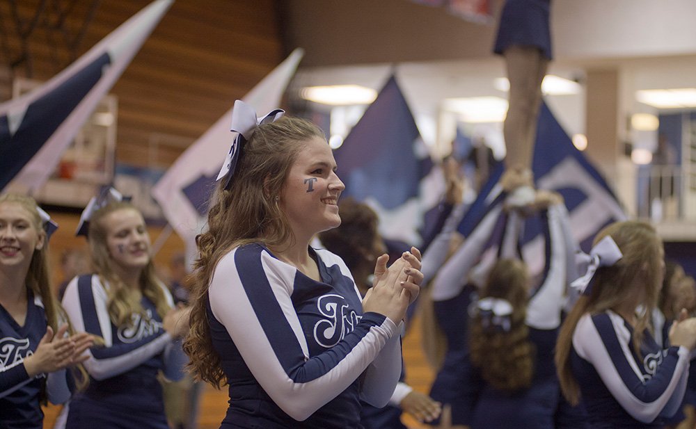 TrineUniversity's tweet photo. If cheerleading or dance is something you’re passionate about, we invite you to continue pursuing that right here at Trine! Our dance and cheerleading teams are busy all year providing support and entertainment to our fans and athletes at basketball and football games. #TrineU https://t.co/4c2YEFJGda