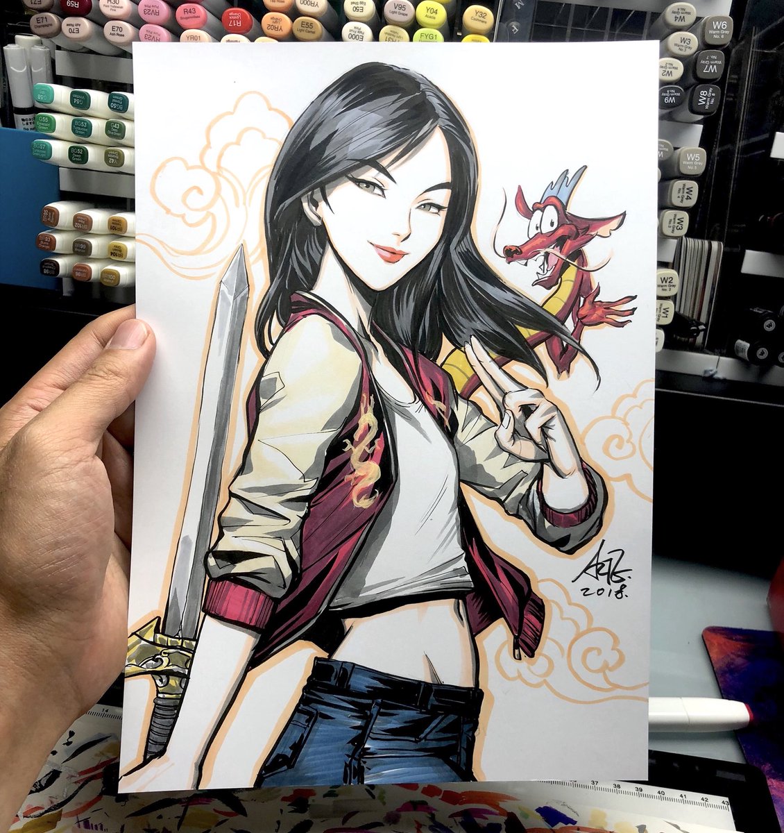 Artgerm's tweet photo. (75:200) Finished this over my Twitch stream. Fun time interacting with friends and fans. #mulan #ralphbreakstheinternet #wreckitralph https://t.co/YIzhkTtc8c